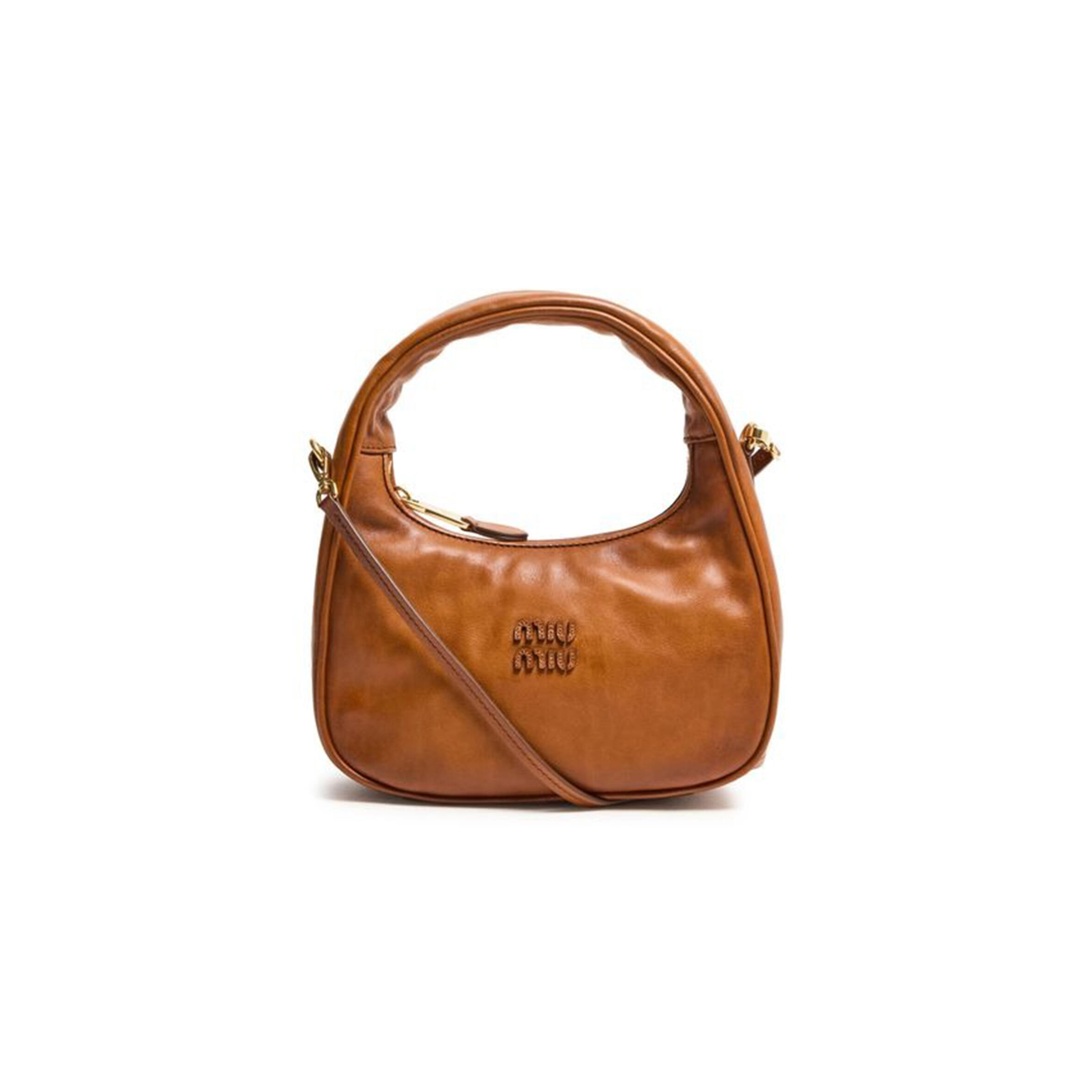 MIU MIU WANDER SMALL COGNAC LEATHER HOBO BAG (20*17*6cm)